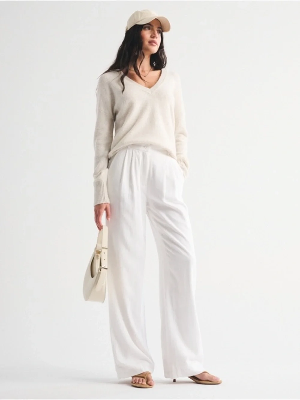 Abercrombie & Fitch Sloane Linen-Blend Tailored Wide Leg Pant White Size XS - Picture 13 of 13